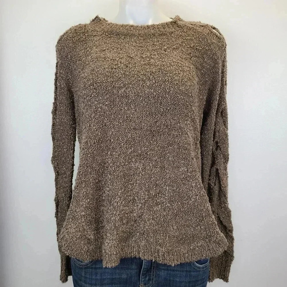 ASTR Brown Cut Out Sleeve and Back Textured Cozy Boucle Fall Sweater Small - Picture 3 of 14